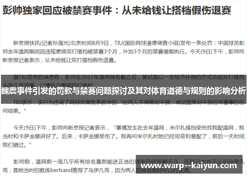 魏震事件引发的罚款与禁赛问题探讨及其对体育道德与规则的影响分析